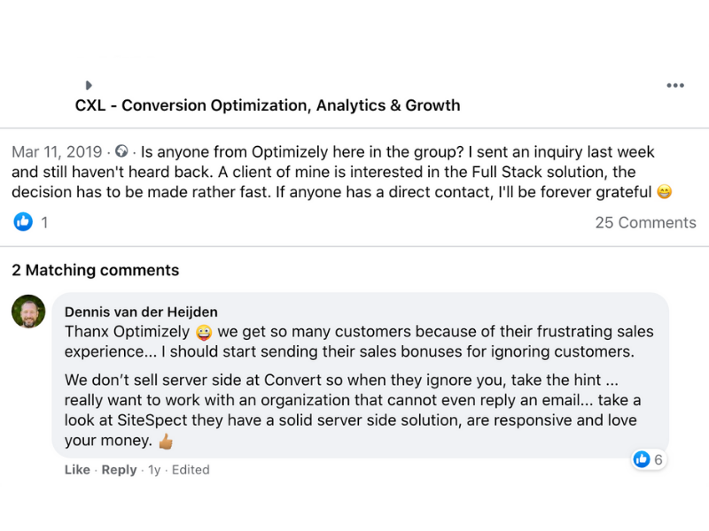 In the CRO trenches, conversation about Optimizely's support